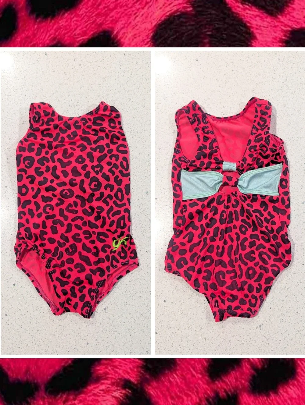 CUTE Tiny Toddler GK ELITE Gymnastics Dance Baby Leotard TD 2T-3T NEON CHEETAH